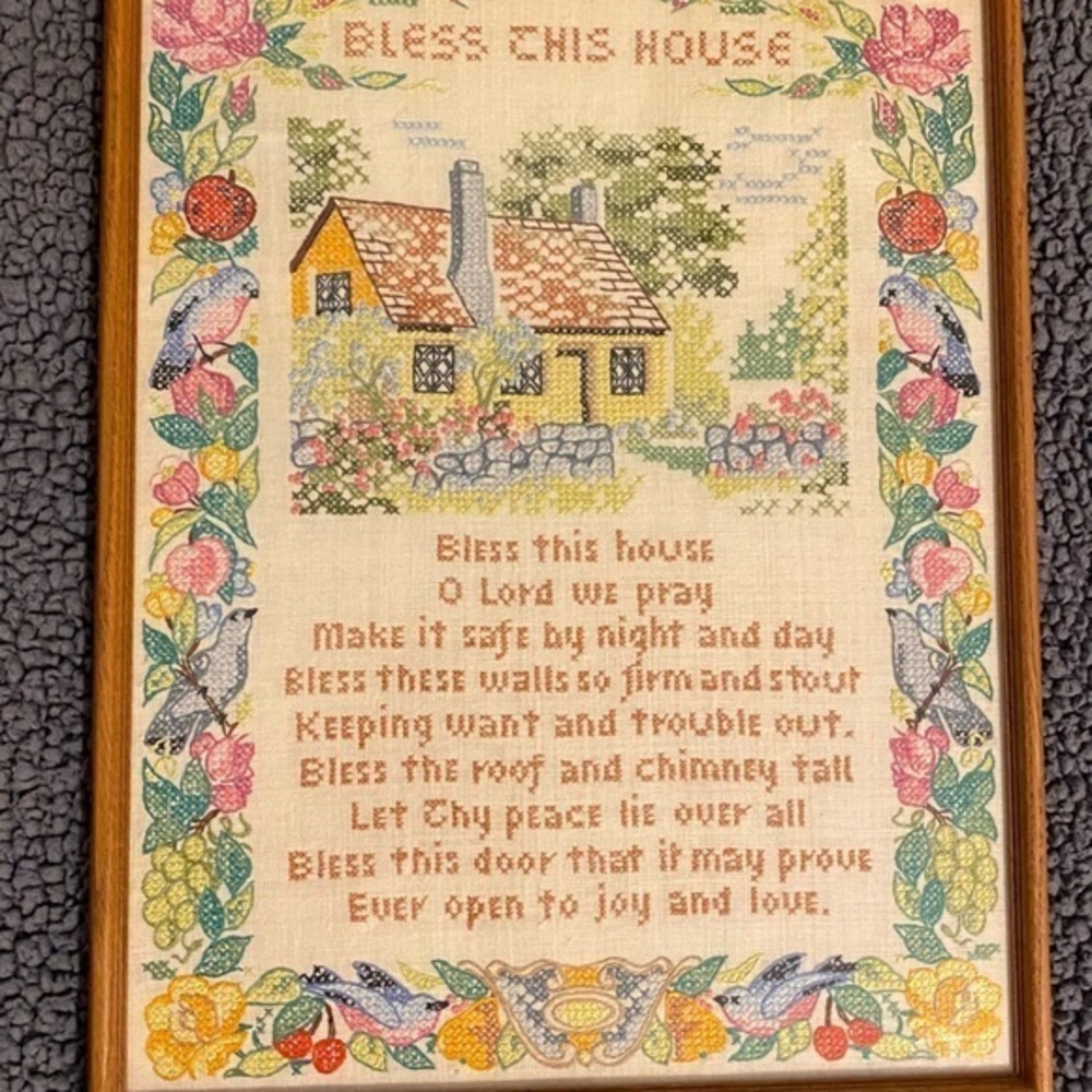 Vintage cross stitch prayer picture frame 14 5”X18”